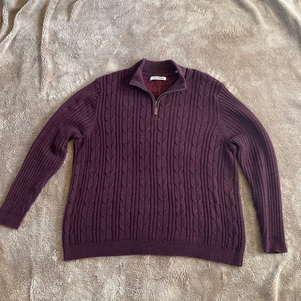 Tommy Bahama Mens XL Maroon Purple Island Zone 1/4 Zip Pullover Sweater